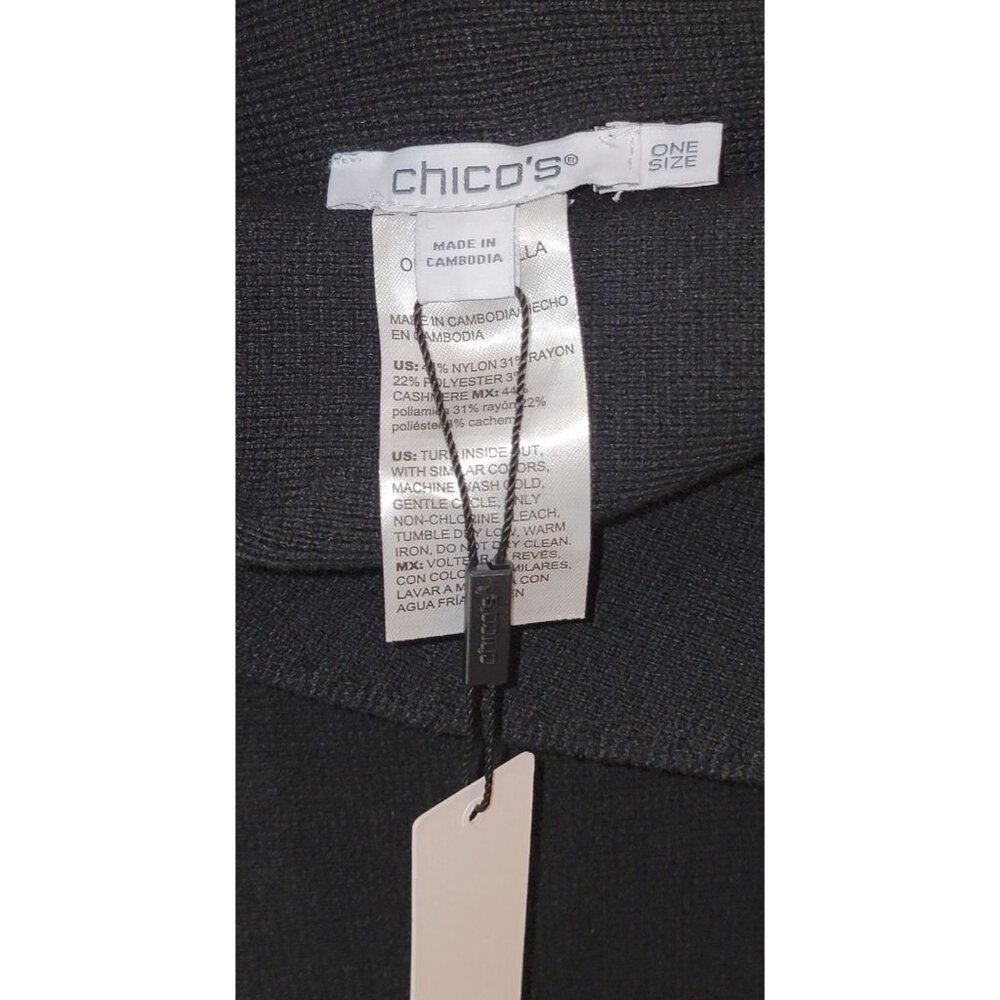 Chico’s NWT Black Cashmere-Blend Poncho Sweater Rhinestone Bow Sleeve $129 MSRP - Picture 3 of 6